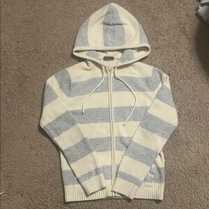 Brandy Melville Cream and Gray Zip-Up Sweater